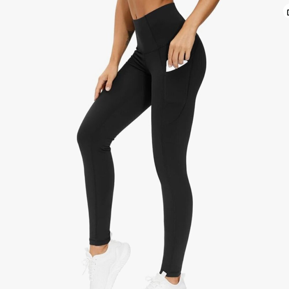 NEW! The Gym People, Thick High Waist Yoga Pants with Pockets, Black Leggings XS